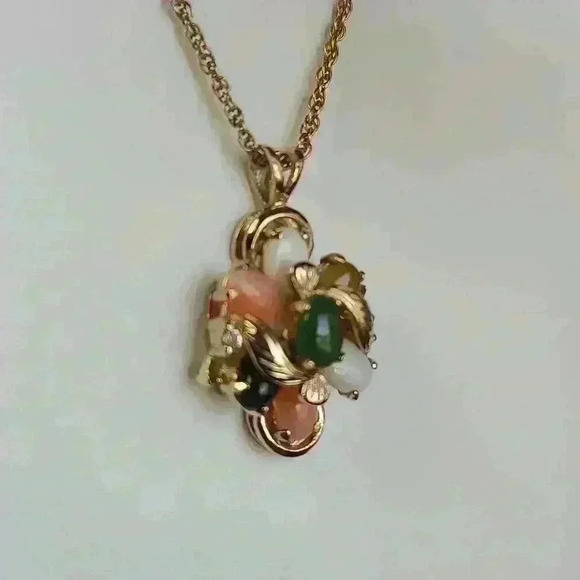 Gold-toned Multi Gemstone & tiny CZ earrings and necklace set - Picture 6 of 13